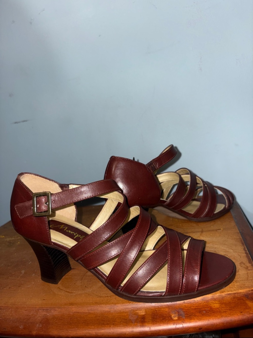 Vintage Maripé Strappy Leather Heels Size 7M Made in Brazil Oxblood Brown